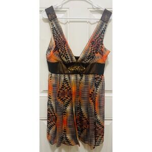 BCBGMAXAZRIA Dress‎ Sheath Mini V-Neck Embellished Party Cocktail Orange Size 2